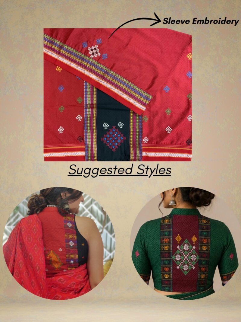 Red Negi Kasuti Khunn Blouse Piece