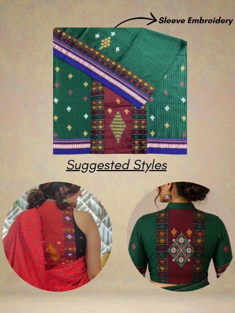 Green Negi Kasuti Khunn Blouse Piece