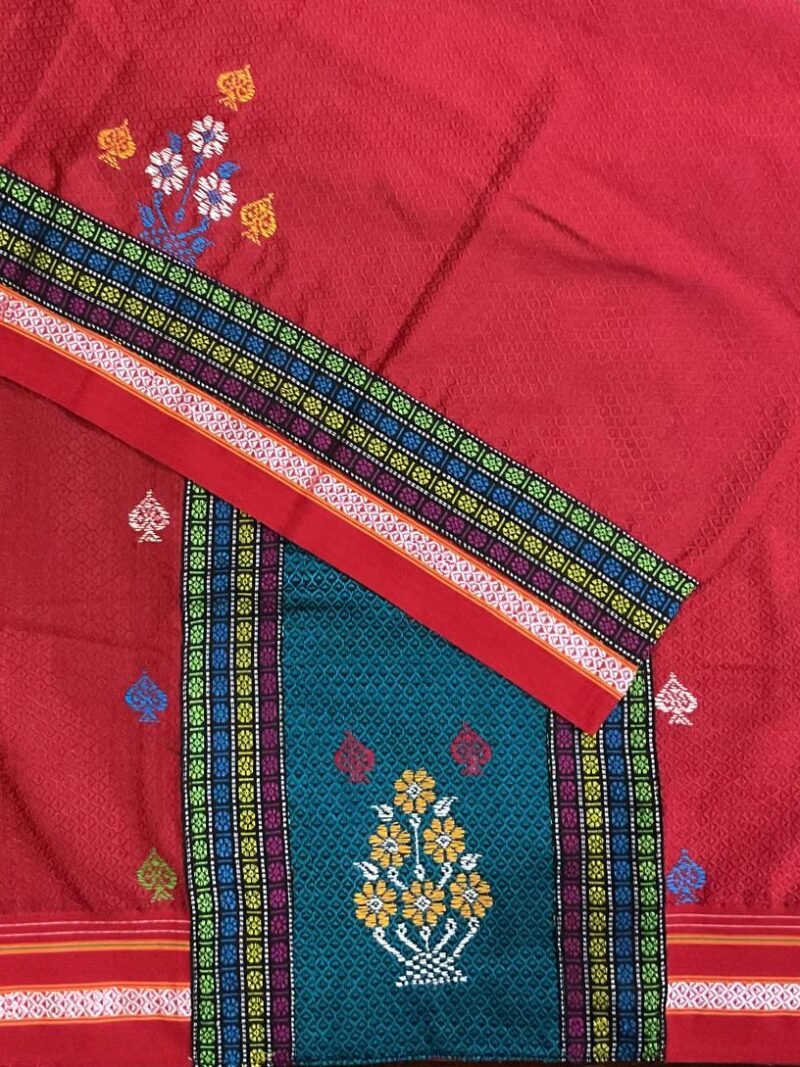 Red Negi Kasuti Khunn Blouse Piece