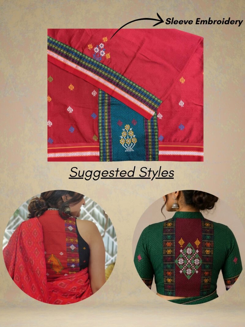 Red Negi Kasuti Khunn Blouse Piece