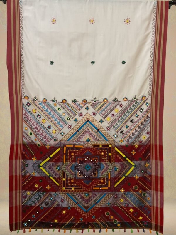 white hand embriodered saree