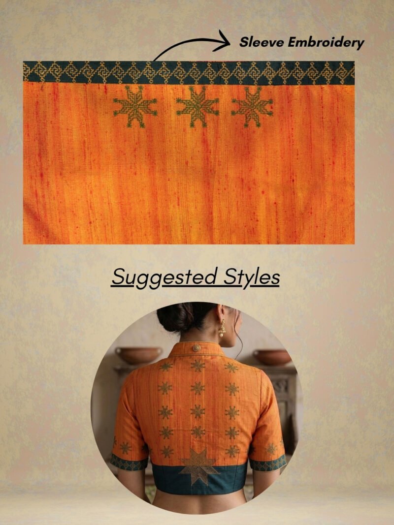 Orange Silk Kasuti Blouse piece