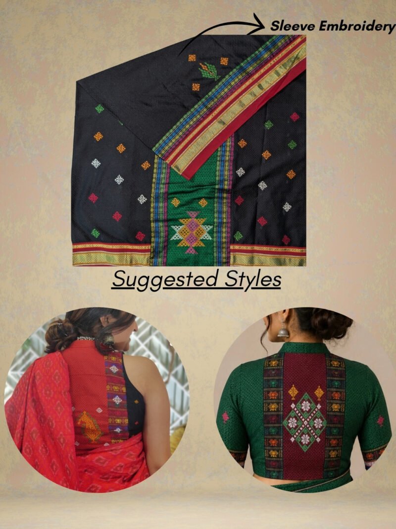Black Negi Kasuti Khunn Blouse Piece