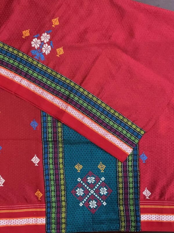 Red Negi Kasuti Khunn Blouse Piece