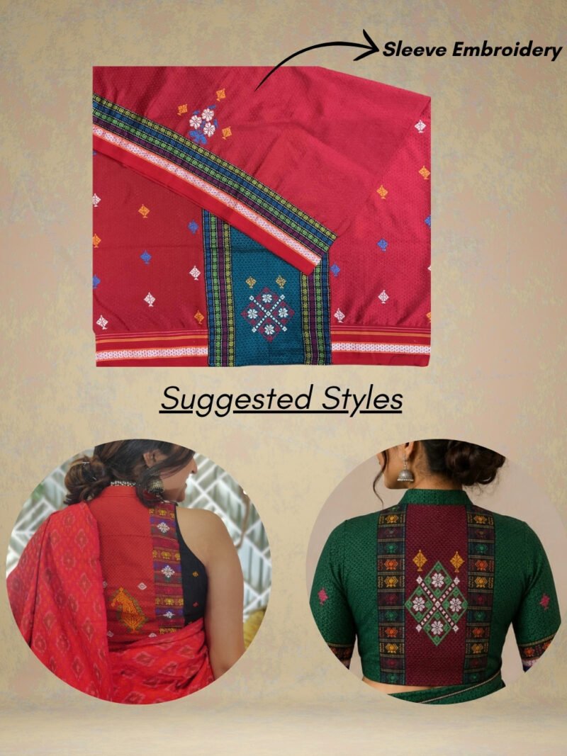 Red Negi Kasuti Khunn Blouse Piece