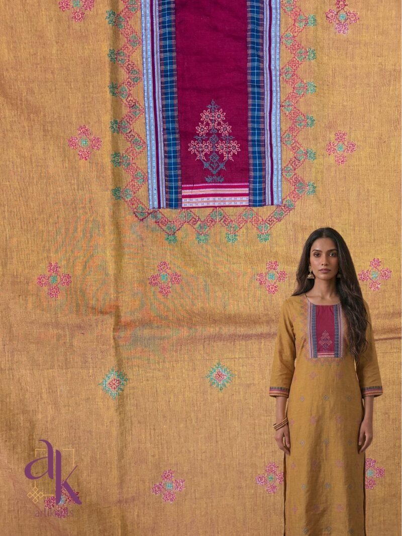 Mustard Kasuti Kurta Pieces