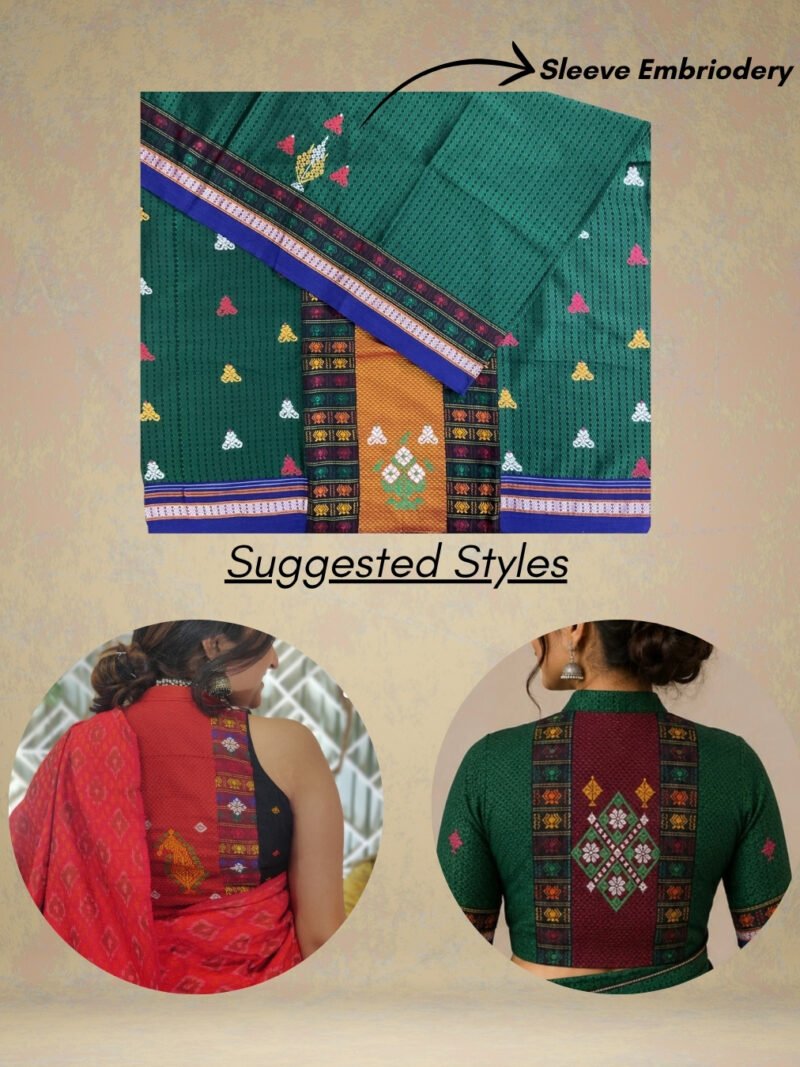 Green Negi Kasuti Khunn Blouse Piece