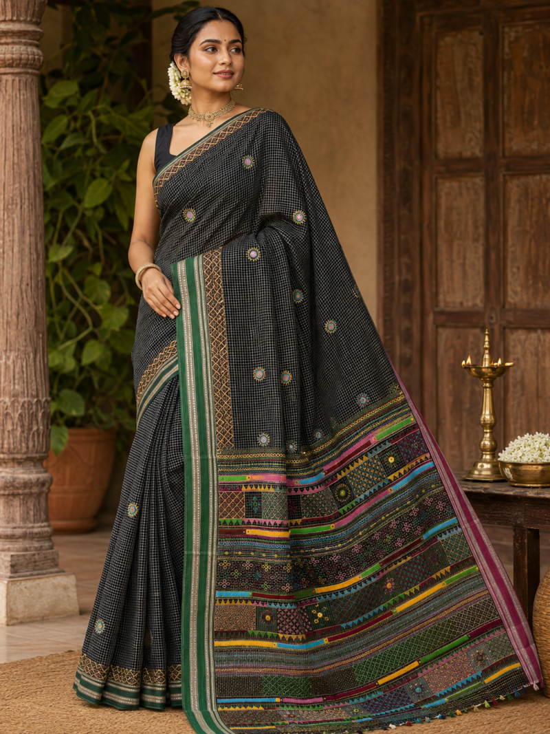 Black Kasuti Handloom Cotton Saree