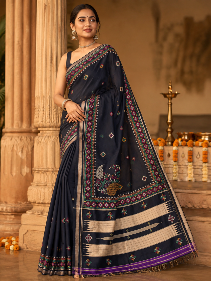 Black Kasuti Handloom Silk Saree