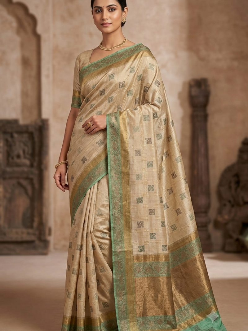 Banarasi Tussar Kasuti Saree-Ivory