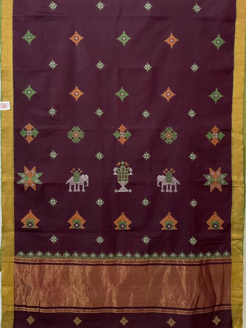 Maroon Kasuti Cotton Saree
