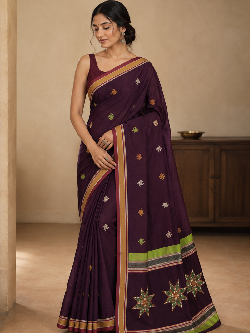 Brown Cotton Saree