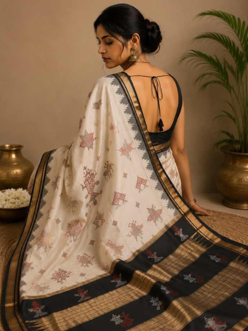 White Kasuti Silk Saree