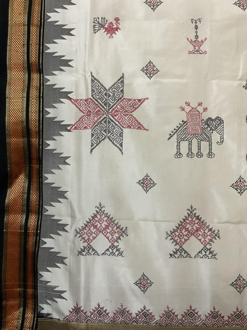 White Kasuti Silk Saree